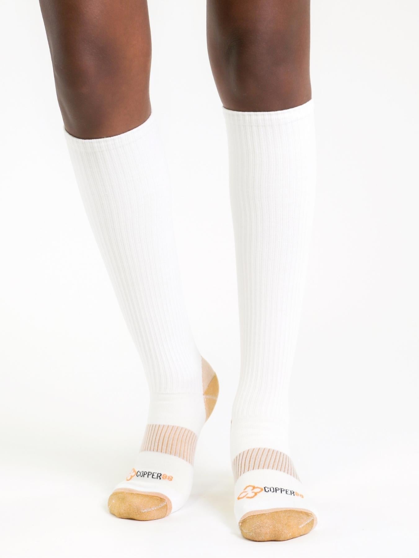Copper Compression Knee Socks (White) - Ladies