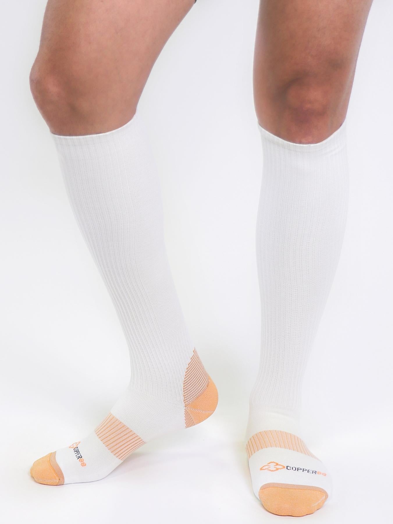 Copper Compression Knee Socks (White) - Mens