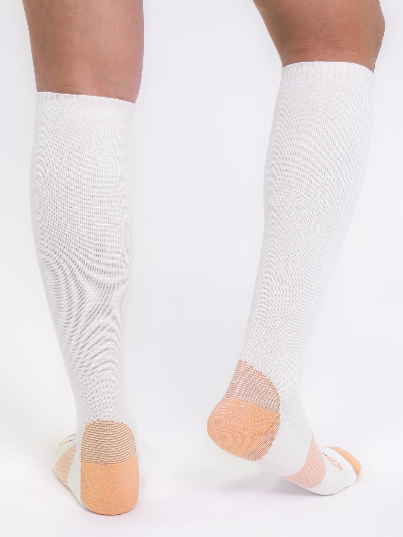 Copper Compression Knee Socks (White) - Mens